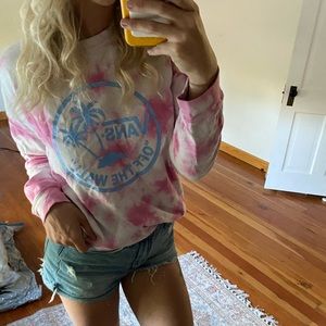 Pink and white tie dye vans crew neck sweater